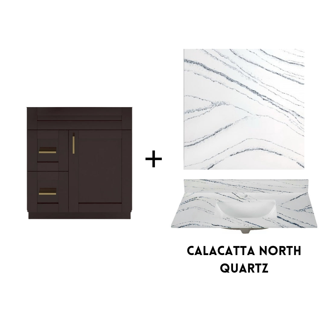 RTA Espresso Shaker 30" Freestanding Bathroom Vanity Combo Base with Optional Quartz or Ceramic Countertop