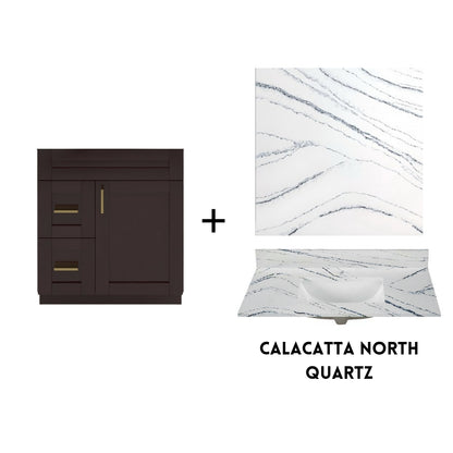 RTA Espresso Shaker 30" Freestanding Bathroom Vanity Combo Base with Optional Quartz or Ceramic Countertop