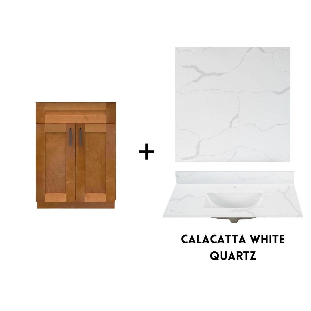 RTA Maple Shaker 24" Freestanding Bathroom Vanity Sink Base with Optional Quartz or Ceramic Countertop