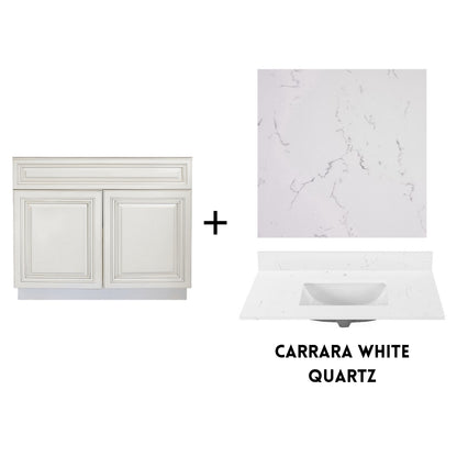 RTA Antique White Raised Panel 36" Freestanding Bathroom Vanity Sink Base with Optional Quartz or Ceramic Countertop