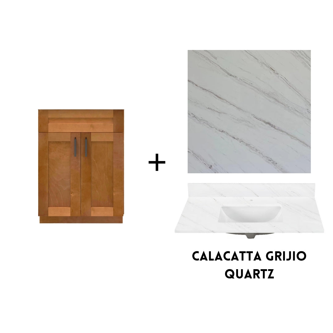 RTA Maple Shaker 24" Freestanding Bathroom Vanity Sink Base with Optional Quartz or Ceramic Countertop