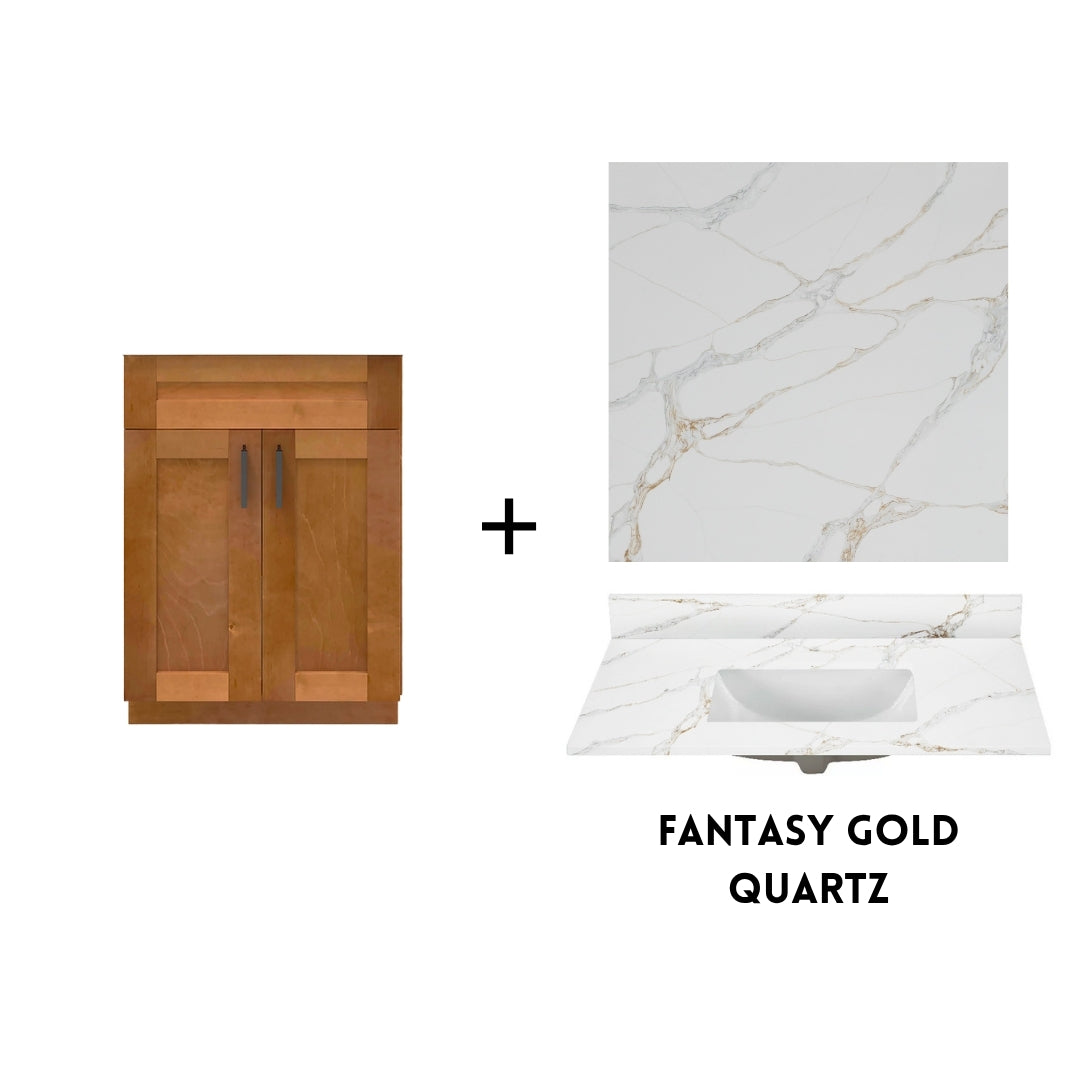 RTA Maple Shaker 24" Freestanding Bathroom Vanity Sink Base with Optional Quartz or Ceramic Countertop