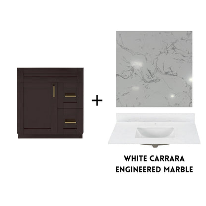RTA Espresso Shaker 30" Freestanding Bathroom Vanity Combo Base with Optional Quartz or Ceramic Countertop