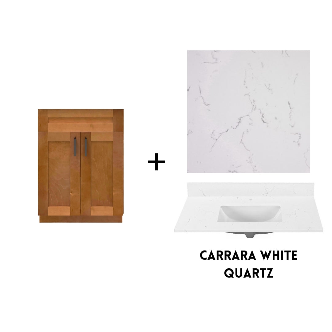 RTA Maple Shaker 24" Freestanding Bathroom Vanity Sink Base with Optional Quartz or Ceramic Countertop