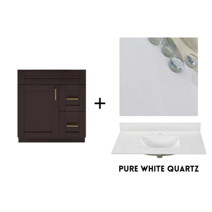 RTA Espresso Shaker 30" Freestanding Bathroom Vanity Combo Base with Optional Quartz or Ceramic Countertop