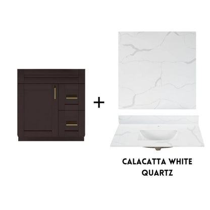 RTA Espresso Shaker 30" Freestanding Bathroom Vanity Combo Base with Optional Quartz or Ceramic Countertop
