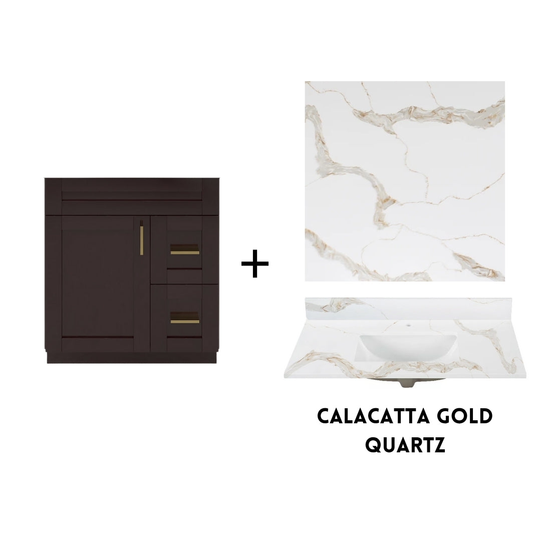 RTA Espresso Shaker 30" Freestanding Bathroom Vanity Combo Base with Optional Quartz or Ceramic Countertop
