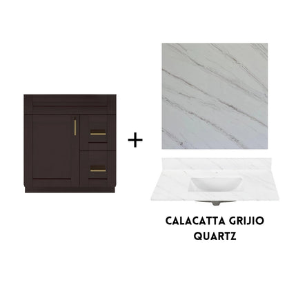 RTA Espresso Shaker 30" Freestanding Bathroom Vanity Combo Base with Optional Quartz or Ceramic Countertop