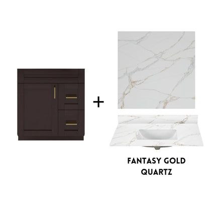 RTA Espresso Shaker 30" Freestanding Bathroom Vanity Combo Base with Optional Quartz or Ceramic Countertop