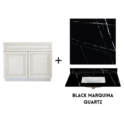 RTA Antique White Raised Panel 36" Freestanding Bathroom Vanity Sink Base with Optional Quartz or Ceramic Countertop