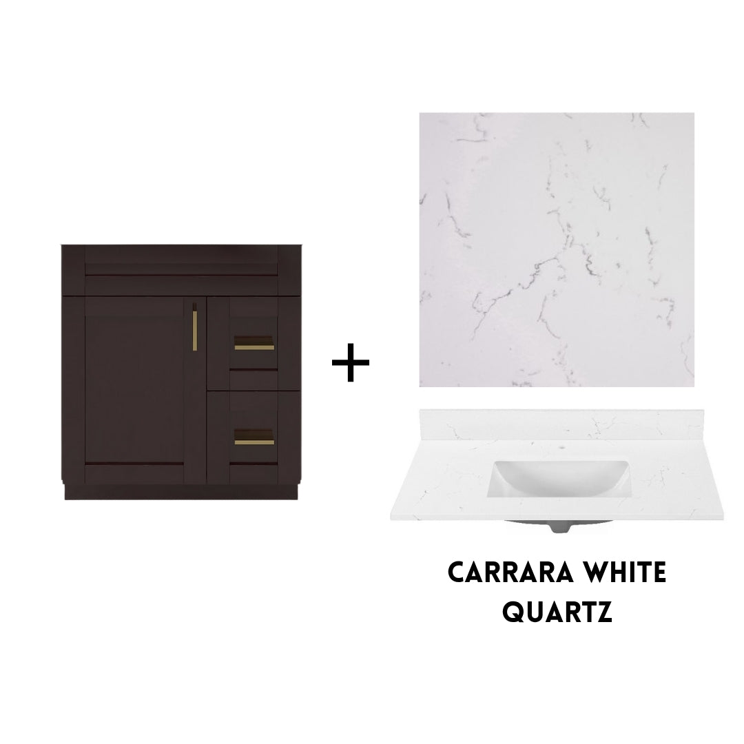 RTA Espresso Shaker 30" Freestanding Bathroom Vanity Combo Base with Optional Quartz or Ceramic Countertop