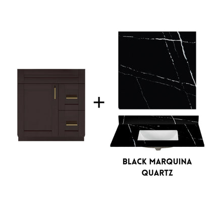 RTA Espresso Shaker 30" Freestanding Bathroom Vanity Combo Base with Optional Quartz or Ceramic Countertop