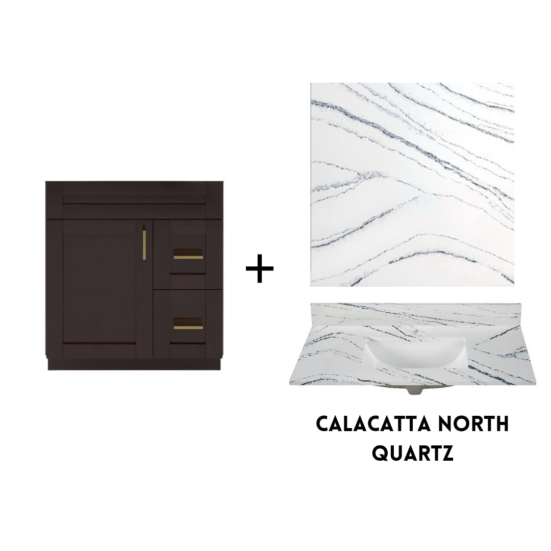 RTA Espresso Shaker 30" Freestanding Bathroom Vanity Combo Base with Optional Quartz or Ceramic Countertop