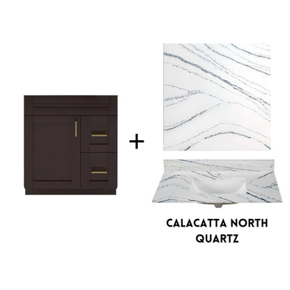 RTA Espresso Shaker 30" Freestanding Bathroom Vanity Combo Base with Optional Quartz or Ceramic Countertop