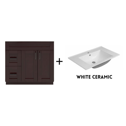RTA Espresso Shaker 36" Freestanding Bathroom Vanity Combo Base with Optional Quartz or Ceramic Countertop
