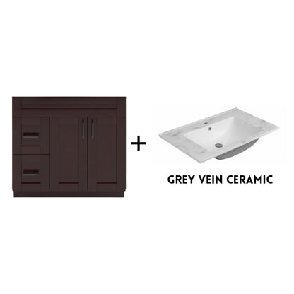 RTA Espresso Shaker 36" Freestanding Bathroom Vanity Combo Base with Optional Quartz or Ceramic Countertop