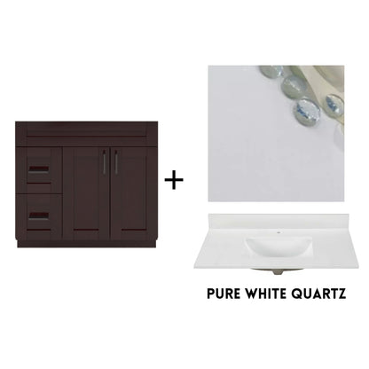 RTA Espresso Shaker 36" Freestanding Bathroom Vanity Combo Base with Optional Quartz or Ceramic Countertop