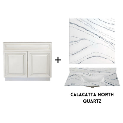 RTA Antique White Raised Panel 36" Freestanding Bathroom Vanity Sink Base with Optional Quartz or Ceramic Countertop