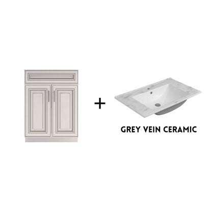 RTA Antique White Raised Panel 24" Freestanding Bathroom Vanity Sink Base with Optional Quartz or Ceramic Countertop
