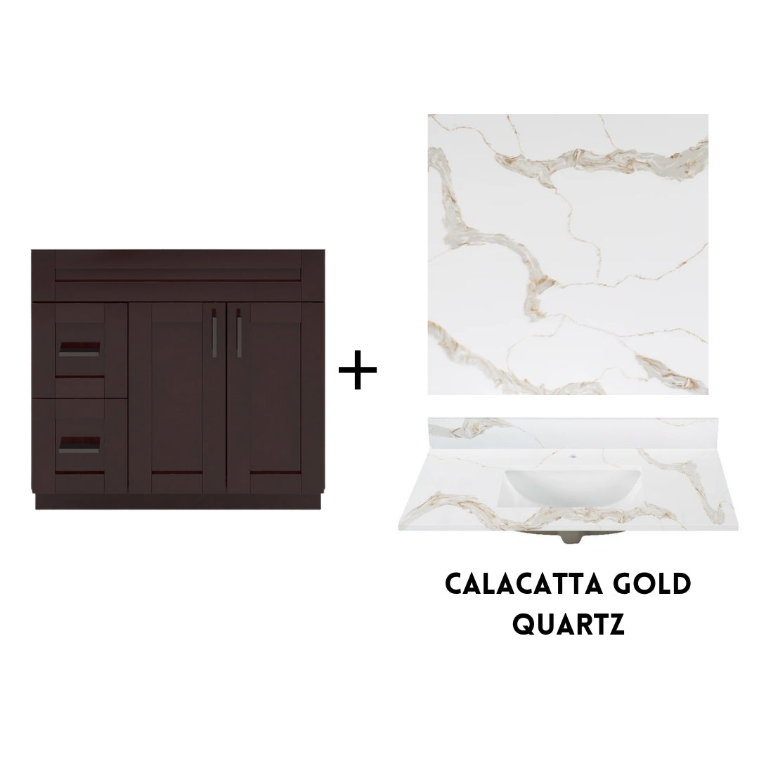 RTA Espresso Shaker 36" Freestanding Bathroom Vanity Combo Base with Optional Quartz or Ceramic Countertop
