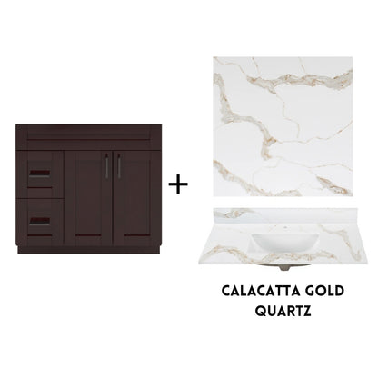 RTA Espresso Shaker 36" Freestanding Bathroom Vanity Combo Base with Optional Quartz or Ceramic Countertop