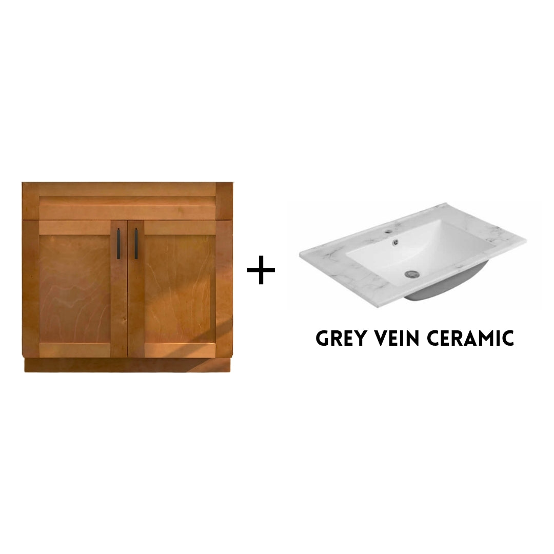 RTA Maple Shaker 36" Freestanding Bathroom Vanity Sink Base with Optional Quartz or Ceramic Countertop
