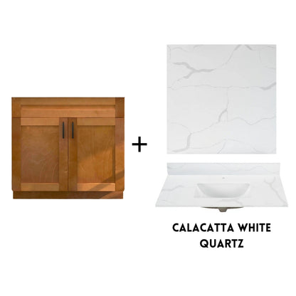 RTA Maple Shaker 36" Freestanding Bathroom Vanity Sink Base with Optional Quartz or Ceramic Countertop