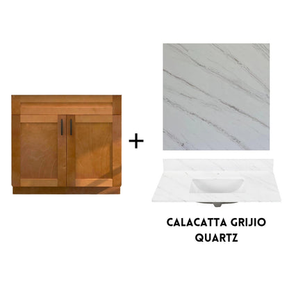 RTA Maple Shaker 36" Freestanding Bathroom Vanity Sink Base with Optional Quartz or Ceramic Countertop