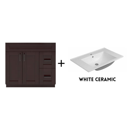 RTA Espresso Shaker 36" Freestanding Bathroom Vanity Combo Base with Optional Quartz or Ceramic Countertop