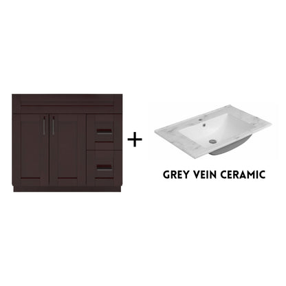 RTA Espresso Shaker 36" Freestanding Bathroom Vanity Combo Base with Optional Quartz or Ceramic Countertop