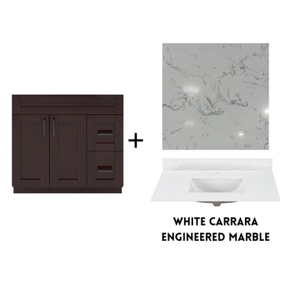RTA Espresso Shaker 36" Freestanding Bathroom Vanity Combo Base with Optional Quartz or Ceramic Countertop