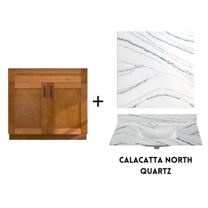 RTA Maple Shaker 36" Freestanding Bathroom Vanity Sink Base with Optional Quartz or Ceramic Countertop