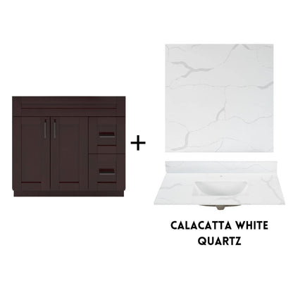 RTA Espresso Shaker 36" Freestanding Bathroom Vanity Combo Base with Optional Quartz or Ceramic Countertop