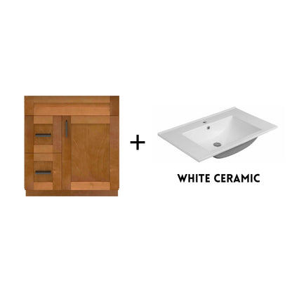 RTA Maple Shaker 30" Freestanding Bathroom Vanity Combo Base with Optional Quartz or Ceramic Countertop