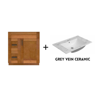 RTA Maple Shaker 30" Freestanding Bathroom Vanity Combo Base with Optional Quartz or Ceramic Countertop