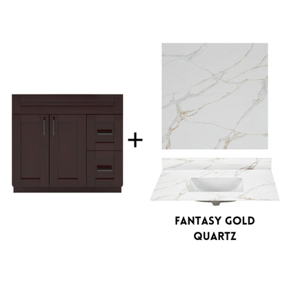 RTA Espresso Shaker 36" Freestanding Bathroom Vanity Combo Base with Optional Quartz or Ceramic Countertop