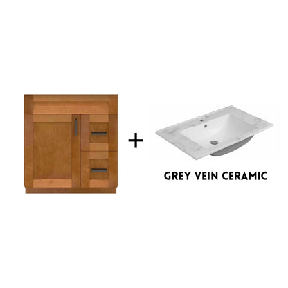 RTA Maple Shaker 30" Freestanding Bathroom Vanity Combo Base with Optional Quartz or Ceramic Countertop