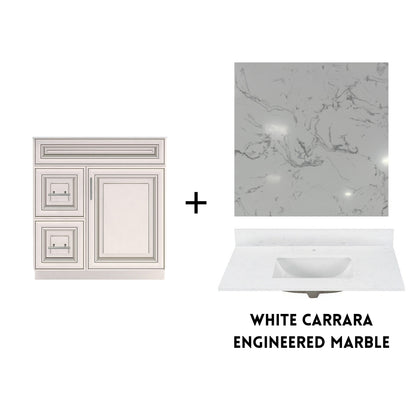 RTA Antique White Raised Panel 30" Freestanding Bathroom Vanity Combo Base with Optional Quartz or Ceramic Countertop