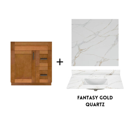 RTA Maple Shaker 30" Freestanding Bathroom Vanity Combo Base with Optional Quartz or Ceramic Countertop