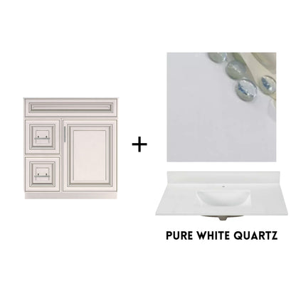 RTA Antique White Raised Panel 30" Freestanding Bathroom Vanity Combo Base with Optional Quartz or Ceramic Countertop
