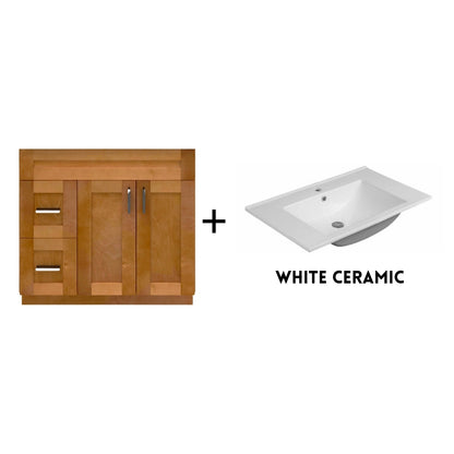 RTA Maple Shaker 36" Freestanding Bathroom Vanity Combo Base with Optional Quartz or Ceramic Countertop