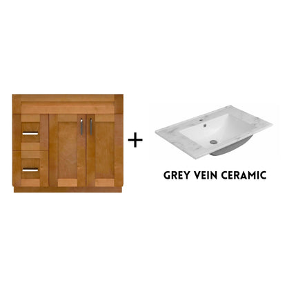 RTA Maple Shaker 36" Freestanding Bathroom Vanity Combo Base with Optional Quartz or Ceramic Countertop