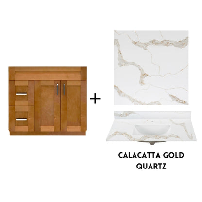 RTA Maple Shaker 36" Freestanding Bathroom Vanity Combo Base with Optional Quartz or Ceramic Countertop
