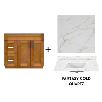 RTA Maple Shaker 36" Freestanding Bathroom Vanity Combo Base with Optional Quartz or Ceramic Countertop