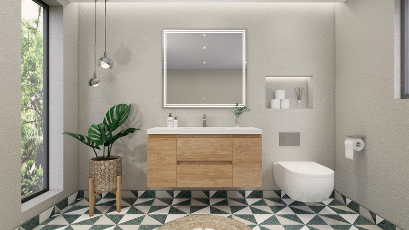 Bohemia Lina 48" Wall Mounted Bathroom Vanity with Reinforced Acrylic Integrated Sink Top