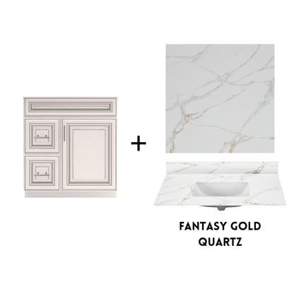 RTA Antique White Raised Panel 30" Freestanding Bathroom Vanity Combo Base with Optional Quartz or Ceramic Countertop