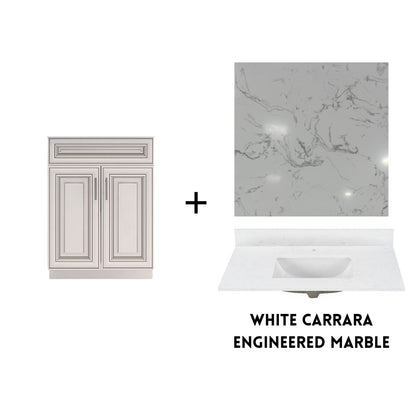 RTA Antique White Raised Panel 24" Freestanding Bathroom Vanity Sink Base with Optional Quartz or Ceramic Countertop