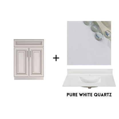 RTA Antique White Raised Panel 24" Freestanding Bathroom Vanity Sink Base with Optional Quartz or Ceramic Countertop
