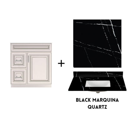 RTA Antique White Raised Panel 30" Freestanding Bathroom Vanity Combo Base with Optional Quartz or Ceramic Countertop