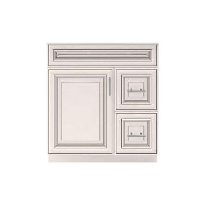 RTA Antique White Raised Panel 30" Freestanding Bathroom Vanity Combo Base with Optional Quartz or Ceramic Countertop